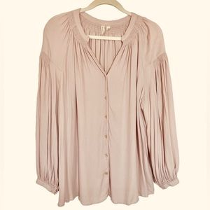 Treasure & Bond Peasant Blouse - Balloon Sleeve Top - Blush Pink - Size Large